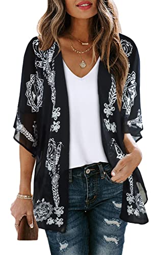 Women's Floral Kimono Cardigan Print Short Sleeve Shawl Chiffon Casual Summer Blouse Tops