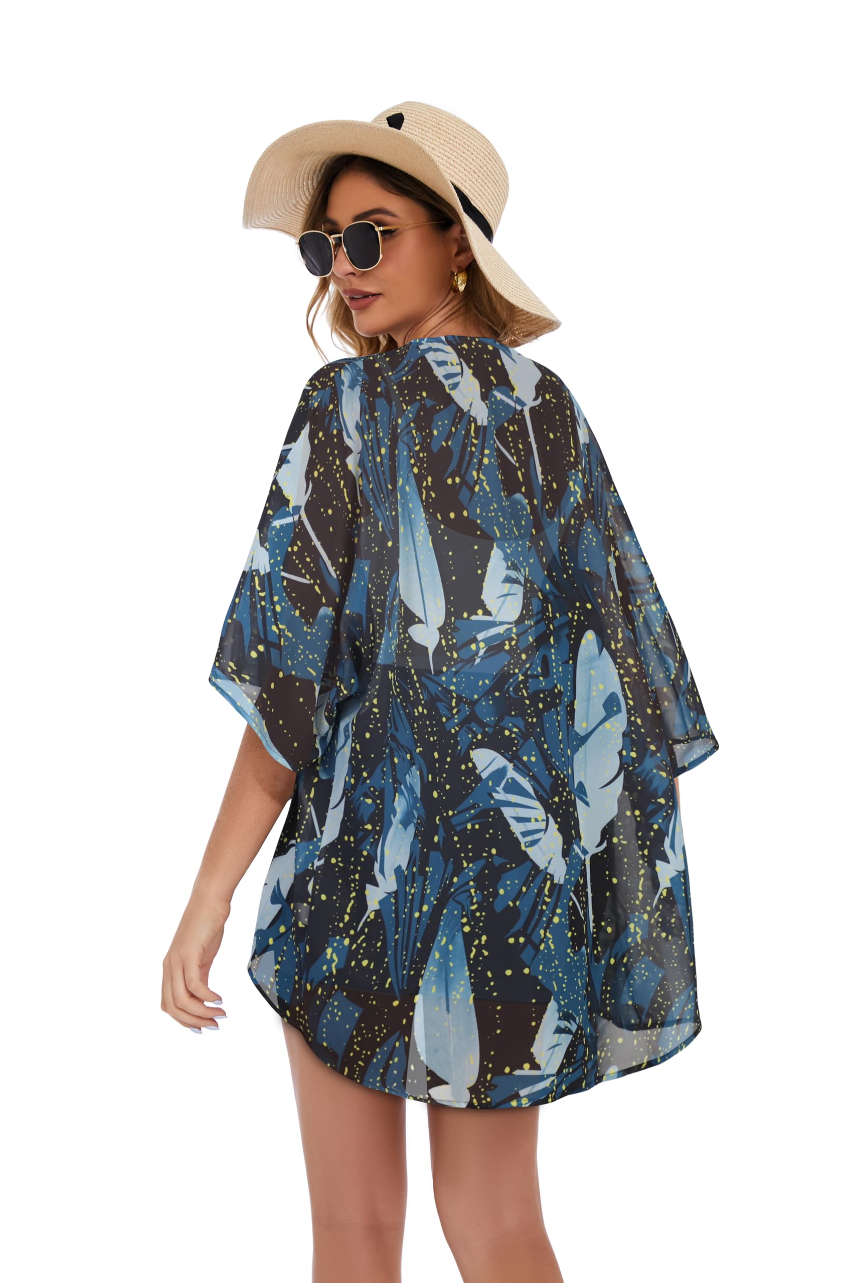 Women's Floral Kimono Cardigan Print Short Sleeve Shawl Chiffon Casual Summer Blouse Tops