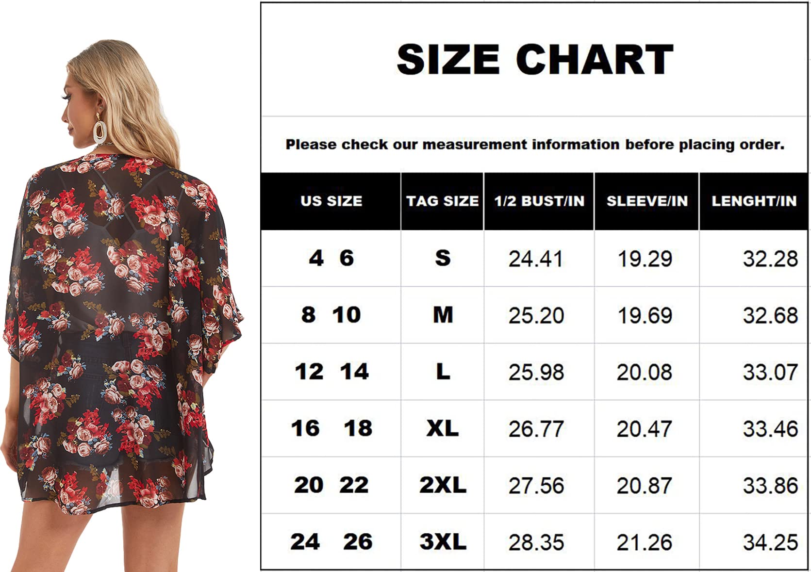 Women's Floral Kimono Cardigan Print Short Sleeve Shawl Chiffon Casual Summer Blouse Tops