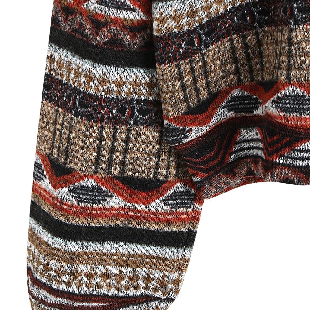 Women's Tribal Ethnic Graphic Cropped Knitwear Bohemian Long Sleeve Pullover Sweater