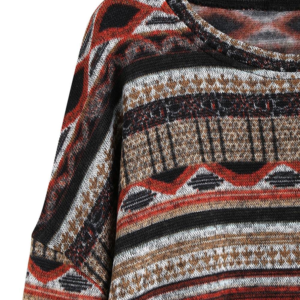 Women's Tribal Ethnic Graphic Cropped Knitwear Bohemian Long Sleeve Pullover Sweater