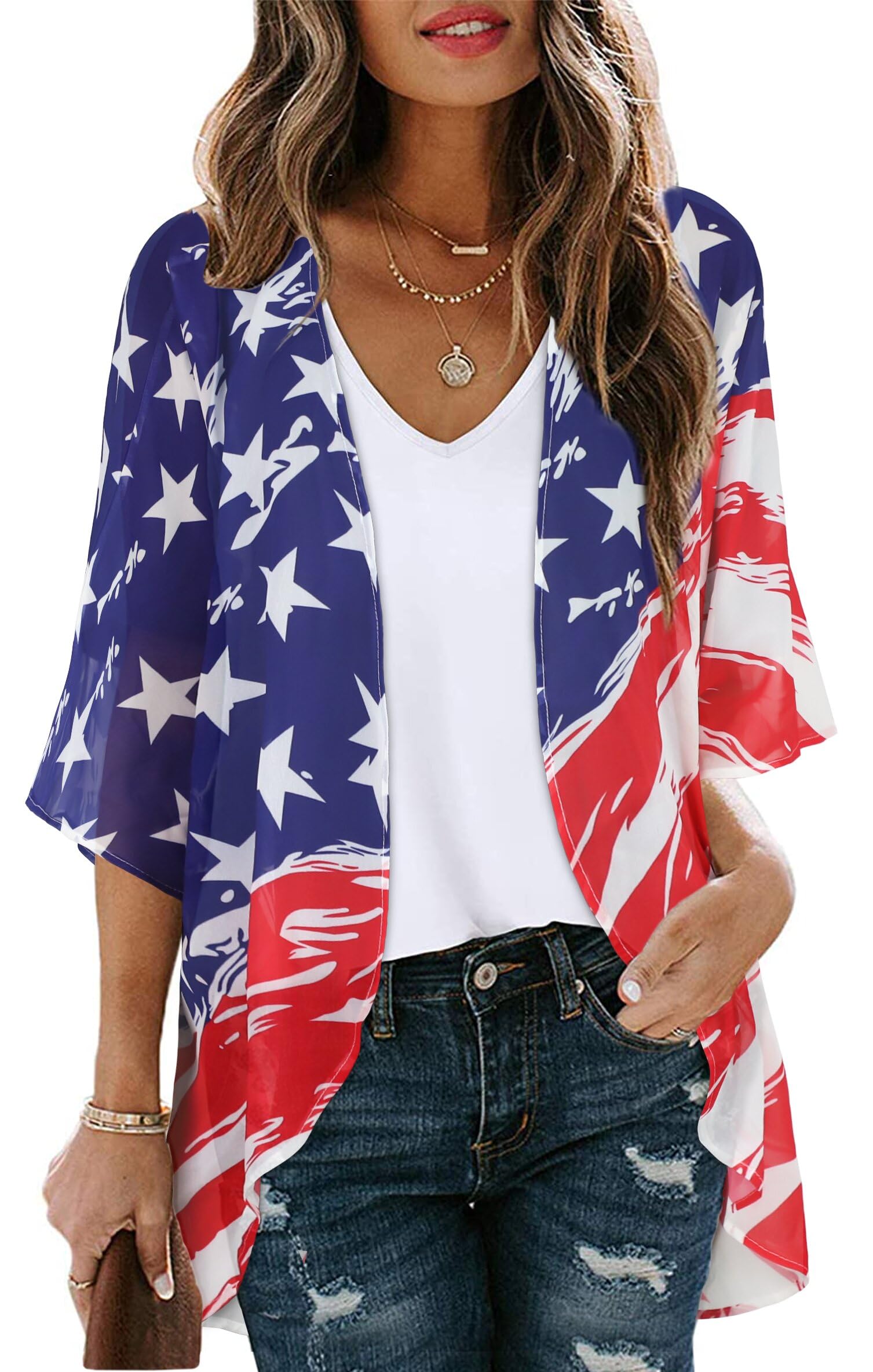 Women's Floral Kimono Cardigan Print Short Sleeve Shawl Chiffon Casual Summer Blouse Tops