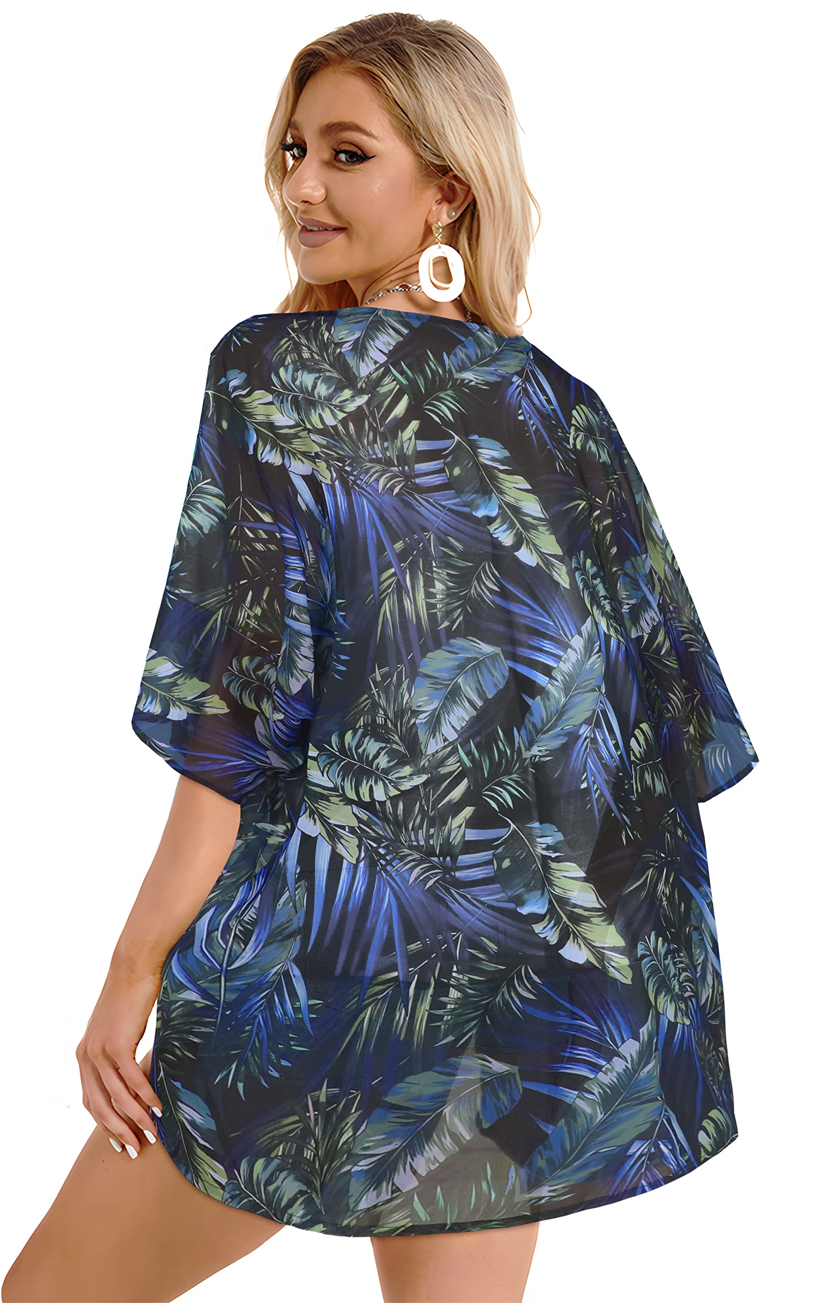 Women's Floral Kimono Cardigan Print Short Sleeve Shawl Chiffon Casual Summer Blouse Tops