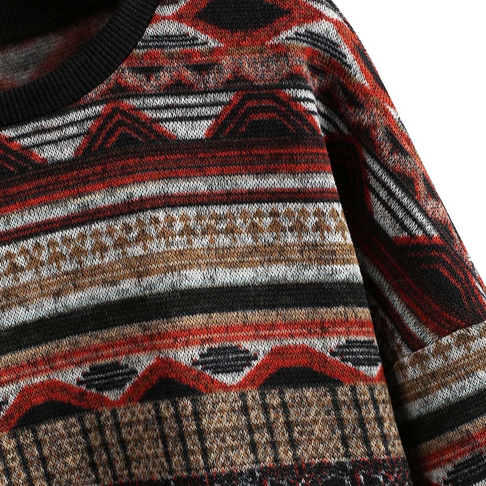 Women's Tribal Ethnic Graphic Cropped Knitwear Bohemian Long Sleeve Pullover Sweater