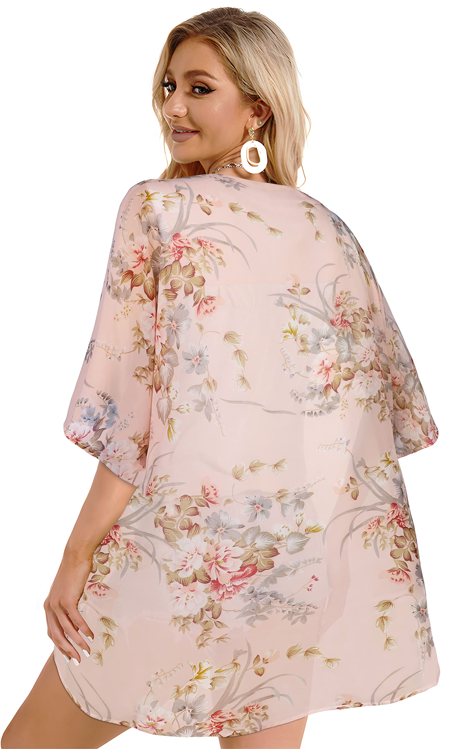 Women's Floral Kimono Cardigan Print Short Sleeve Shawl Chiffon Casual Summer Blouse Tops