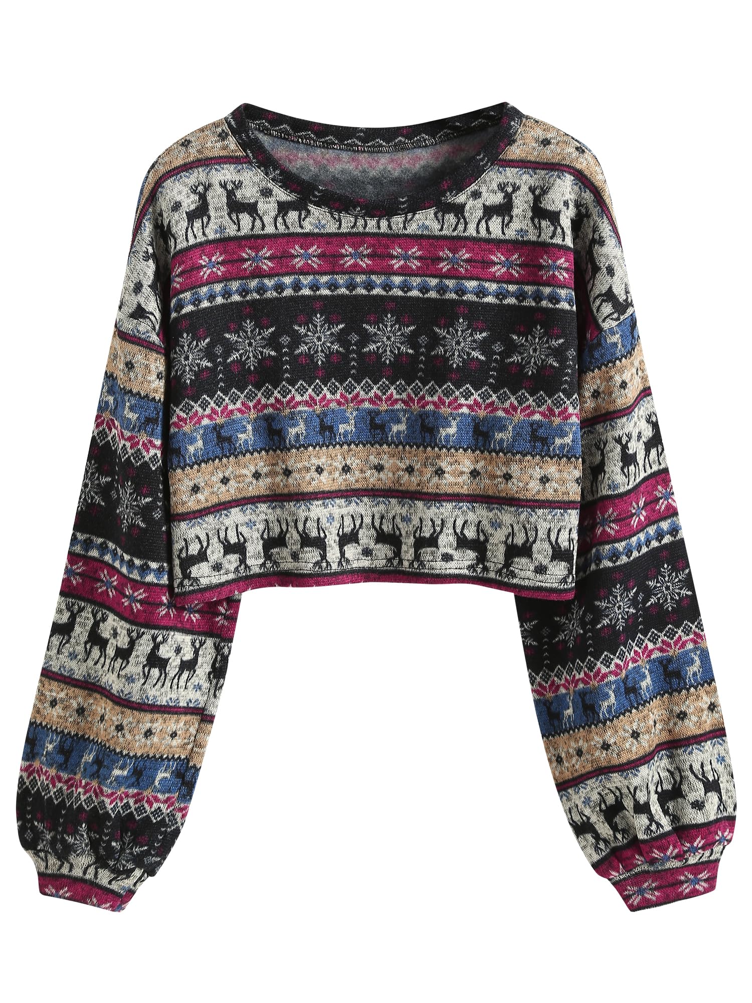 Women's Tribal Ethnic Graphic Cropped Knitwear Bohemian Long Sleeve Pullover Sweater