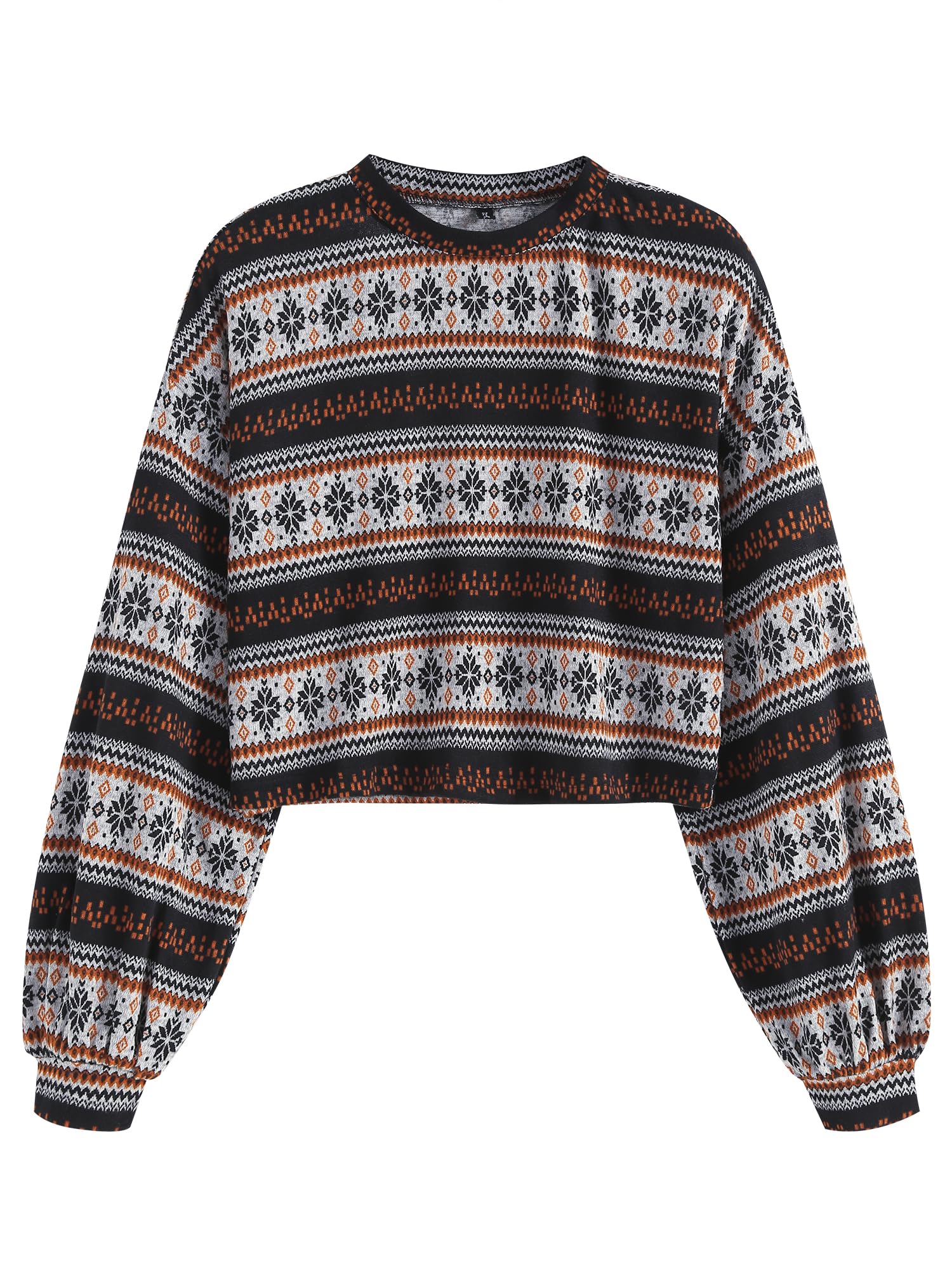 Women's Tribal Ethnic Graphic Cropped Knitwear Bohemian Long Sleeve Pullover Sweater