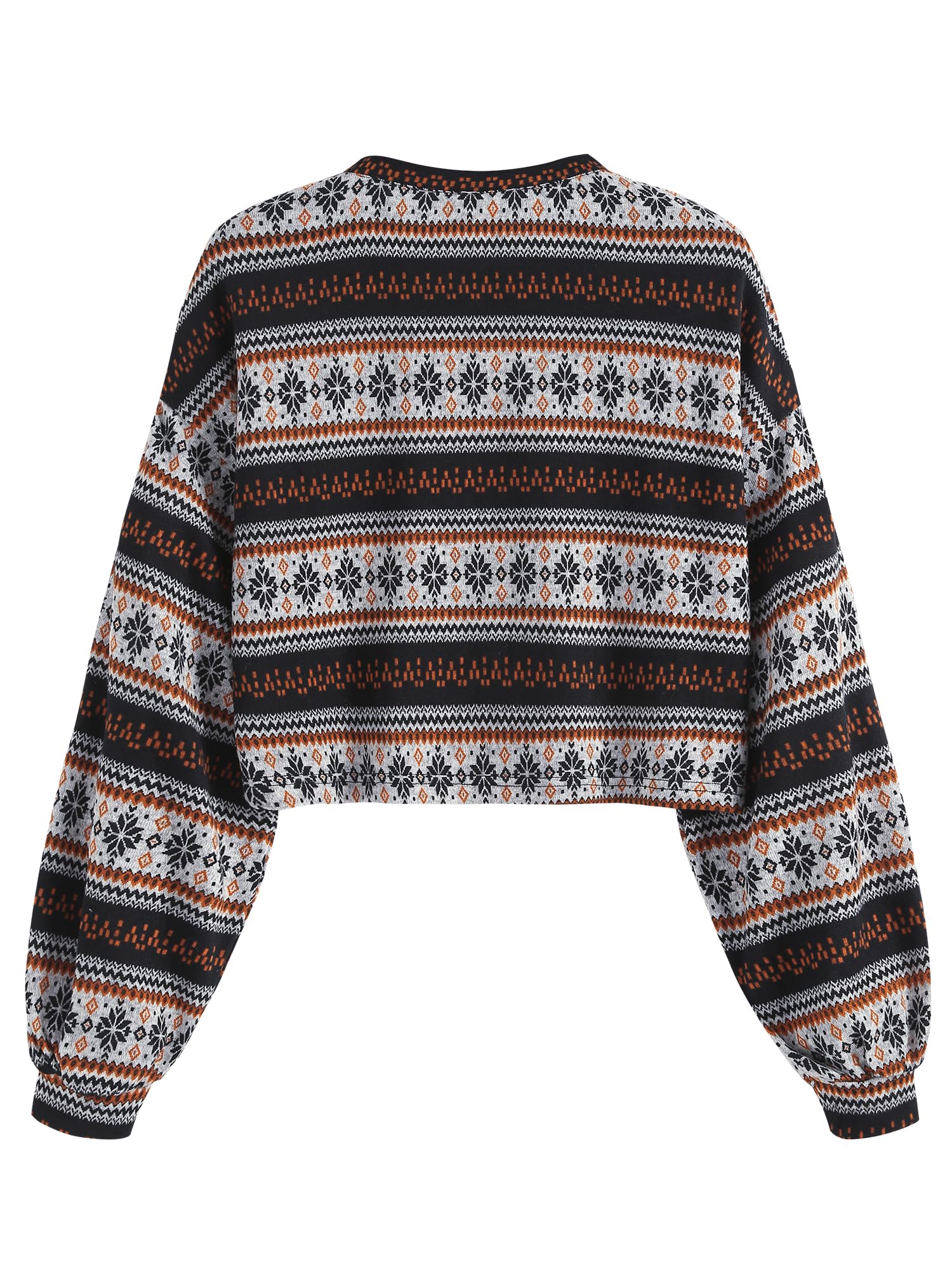 Women's Tribal Ethnic Graphic Cropped Knitwear Bohemian Long Sleeve Pullover Sweater