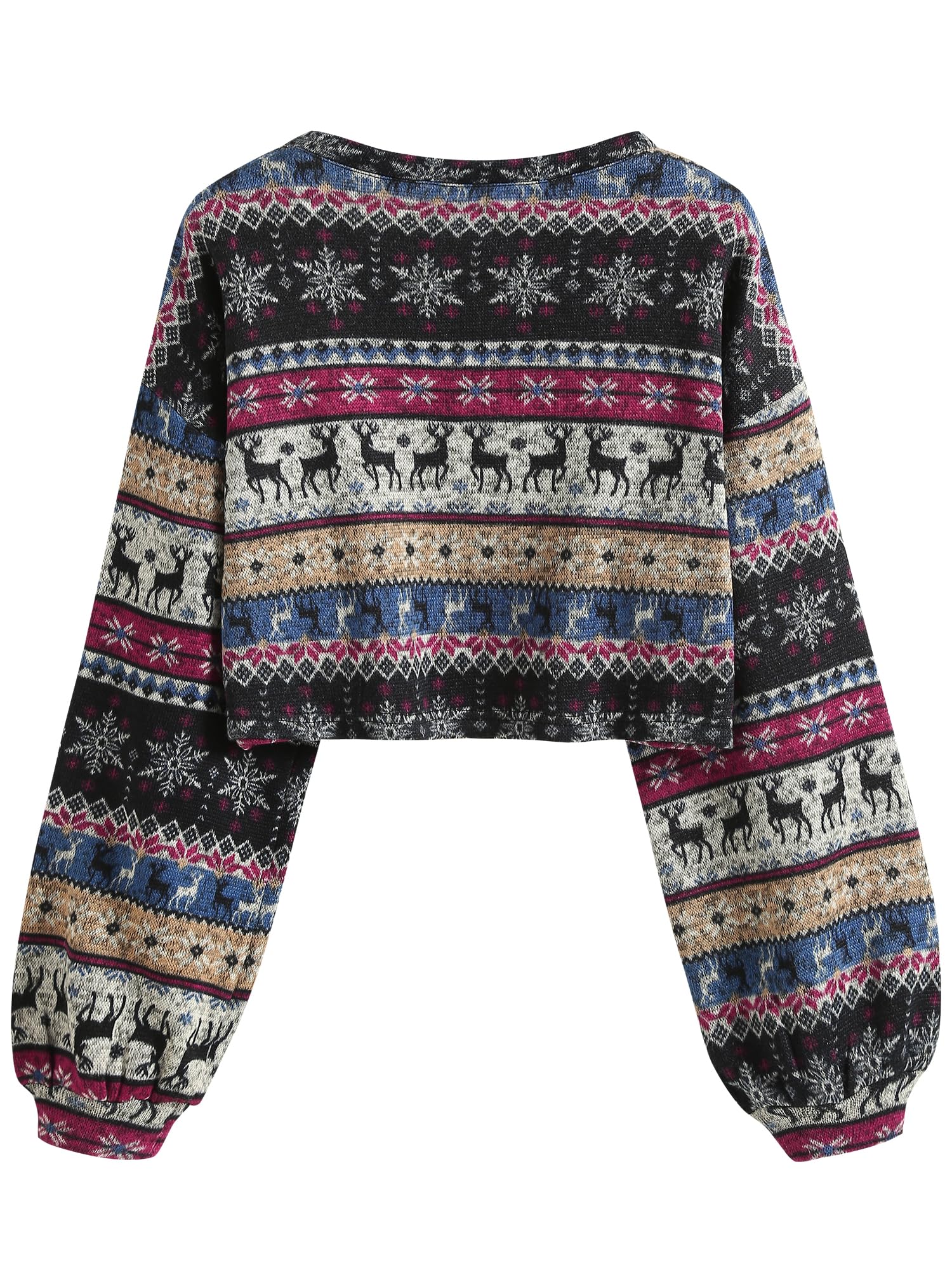 Women's Tribal Ethnic Graphic Cropped Knitwear Bohemian Long Sleeve Pullover Sweater