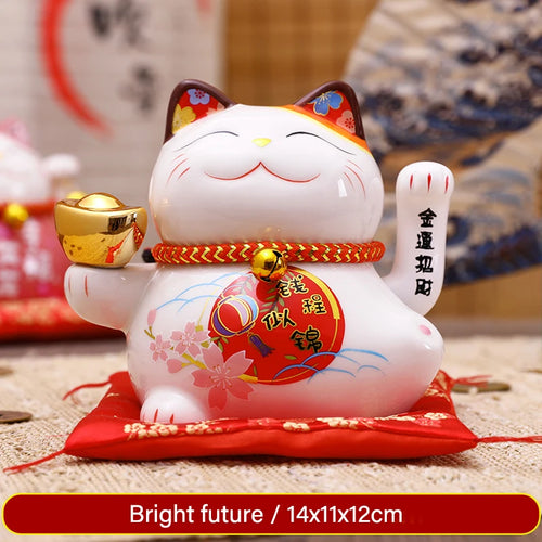 5 inch Ceramic Fortune Cat Waving Hand Lucky Cat Plutus Cat Battery