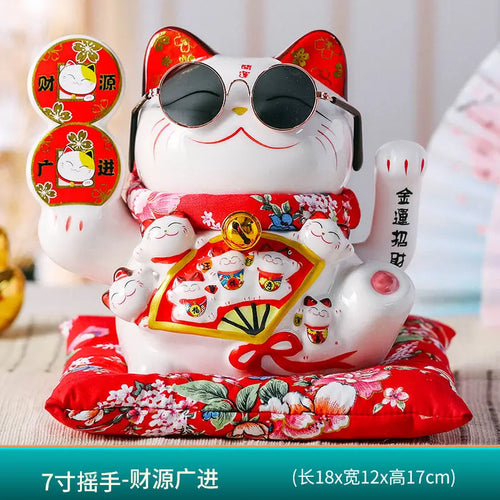 7 Inch Lucky Cat Decoration Feng Shui Fortune Cat Ceramic Electric