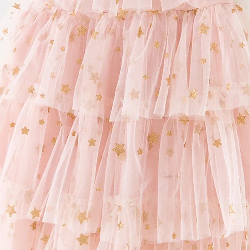 Baby Girl Toddler Clothes Princess Dress Pink Stars Sequins Cake Puffy