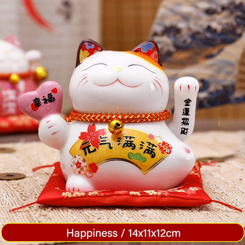 5 inch Ceramic Fortune Cat Waving Hand Lucky Cat Plutus Cat Battery