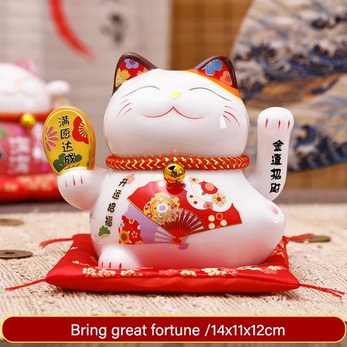 5 inch Ceramic Fortune Cat Waving Hand Lucky Cat Plutus Cat Battery