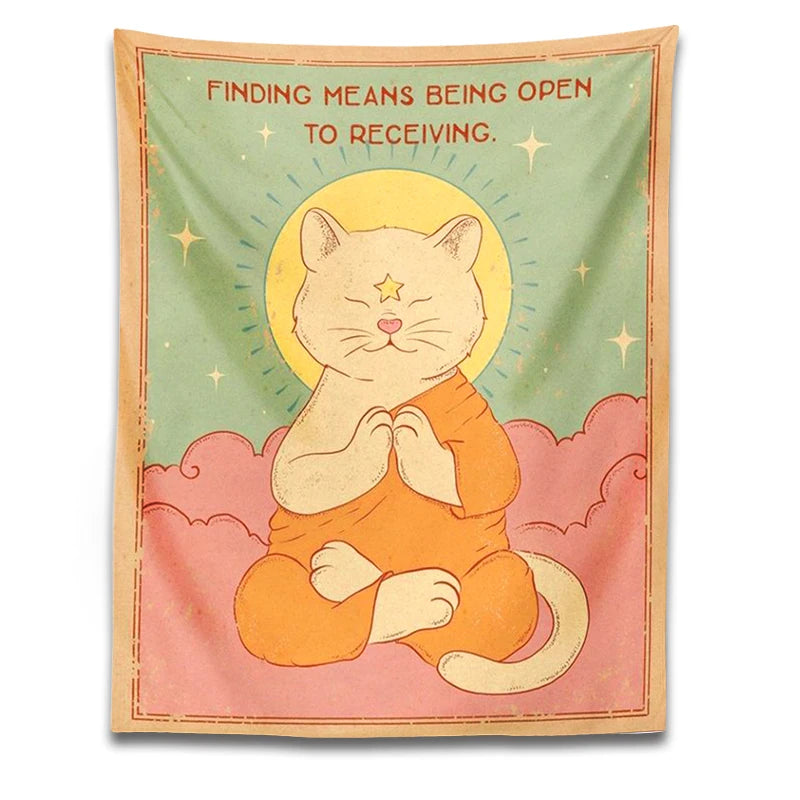 Tarot Meditation Cat Tapestry psychedelic sun moon cat cute kitty