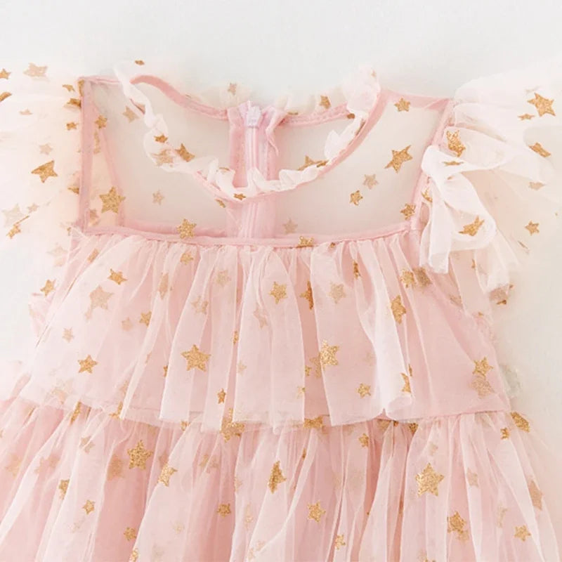 Baby Girl Toddler Clothes Princess Dress Pink Stars Sequins Cake Puffy