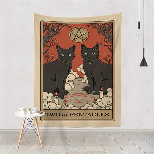 Aesthetic Sun Moon Star Cat Tarot Tapestry Wall Hanging Cloth Fabric