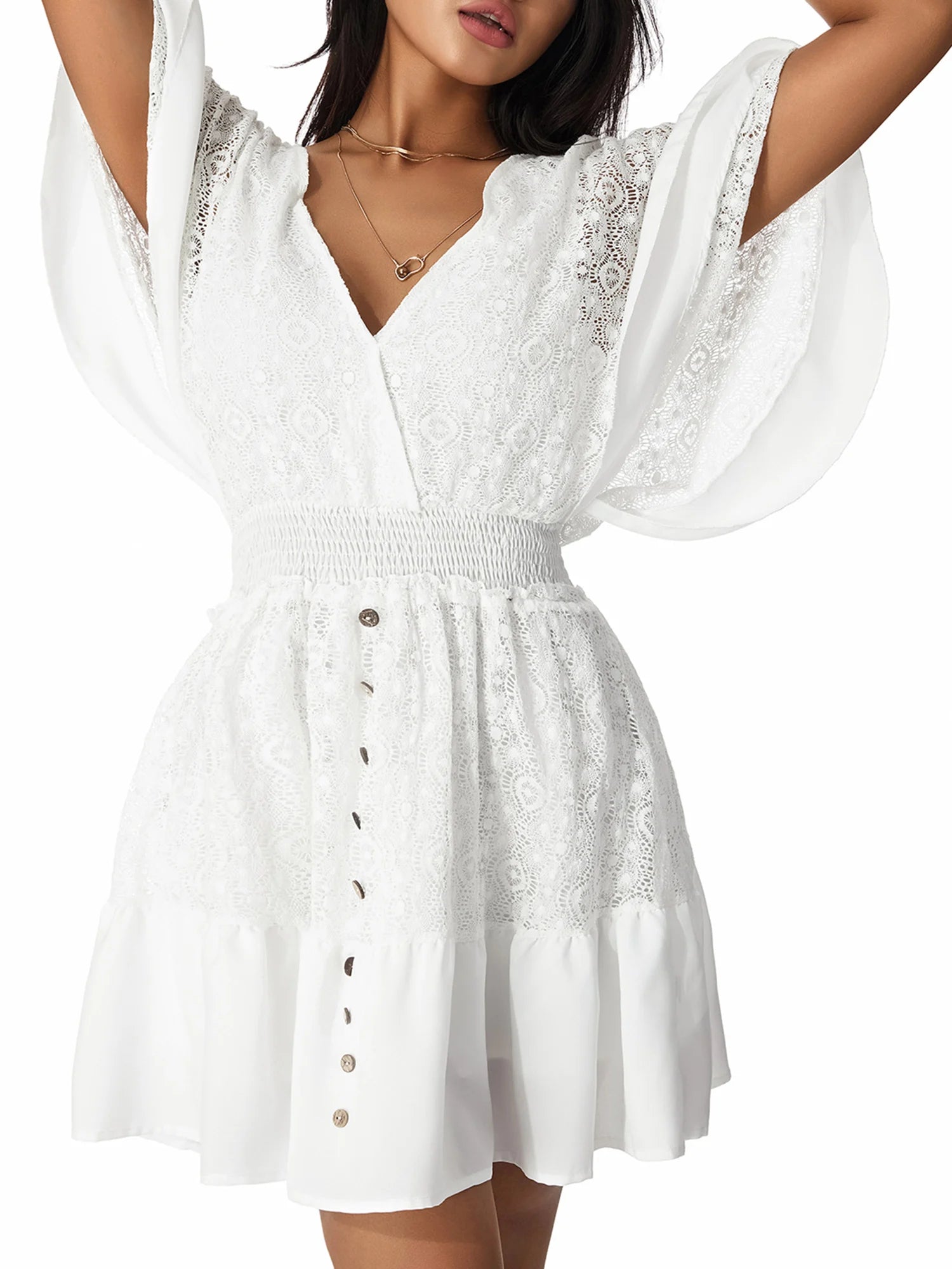 White Lace Tunic Beach Cover-ups Dress for Women 2023 Half Sleeve