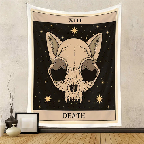 Aesthetic Sun Moon Star Cat Tarot Tapestry Wall Hanging Cloth Fabric