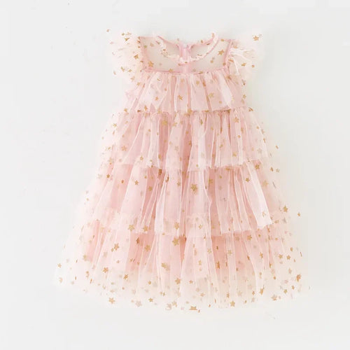 Baby Girl Toddler Clothes Princess Dress Pink Stars Sequins Cake Puffy