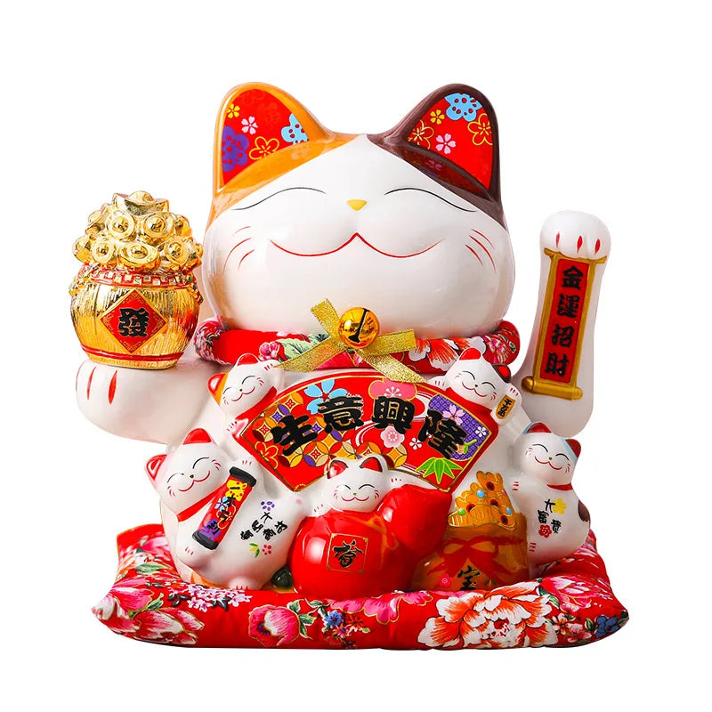 7 Inch Lucky Cat Decoration Feng Shui Fortune Cat Ceramic Electric