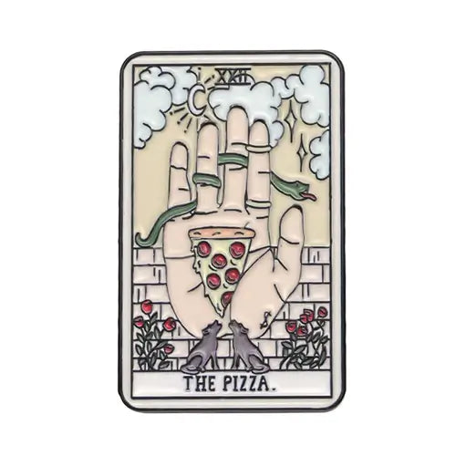 Creative Retro Tarot Cards Bohemian Style Badges Pizza Donuts Red Wine