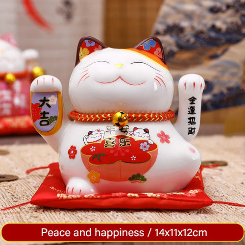 5 inch Ceramic Fortune Cat Waving Hand Lucky Cat Plutus Cat Battery