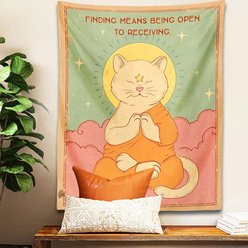 Tarot Meditation Cat Tapestry psychedelic sun moon cat cute kitty