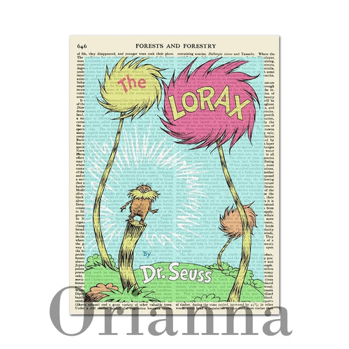 The Lorax Book Cover Old Page Affordable Childrens Book Retro Wall Art