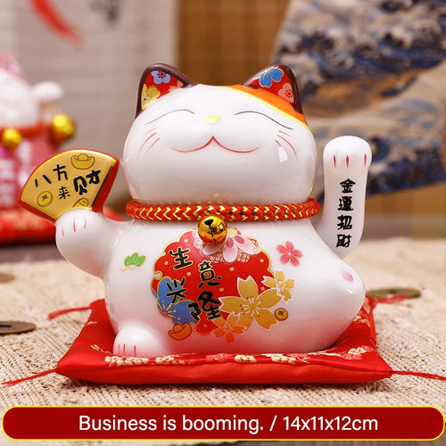 5 inch Ceramic Fortune Cat Waving Hand Lucky Cat Plutus Cat Battery