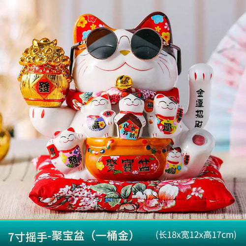 7 Inch Lucky Cat Decoration Feng Shui Fortune Cat Ceramic Electric