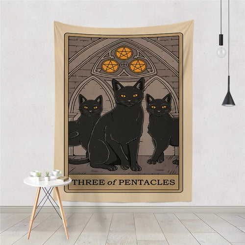 Aesthetic Sun Moon Star Cat Tarot Tapestry Wall Hanging Cloth Fabric