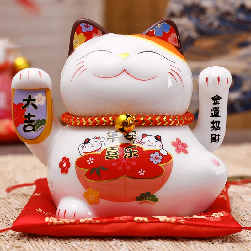 5 inch Ceramic Fortune Cat Waving Hand Lucky Cat Plutus Cat Battery