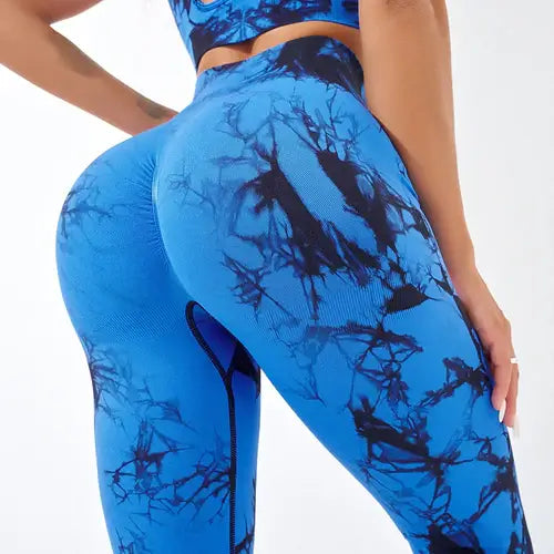 Bohemian Style Women's Tie Dye Yoga Clothing Set with High Waist Yoga