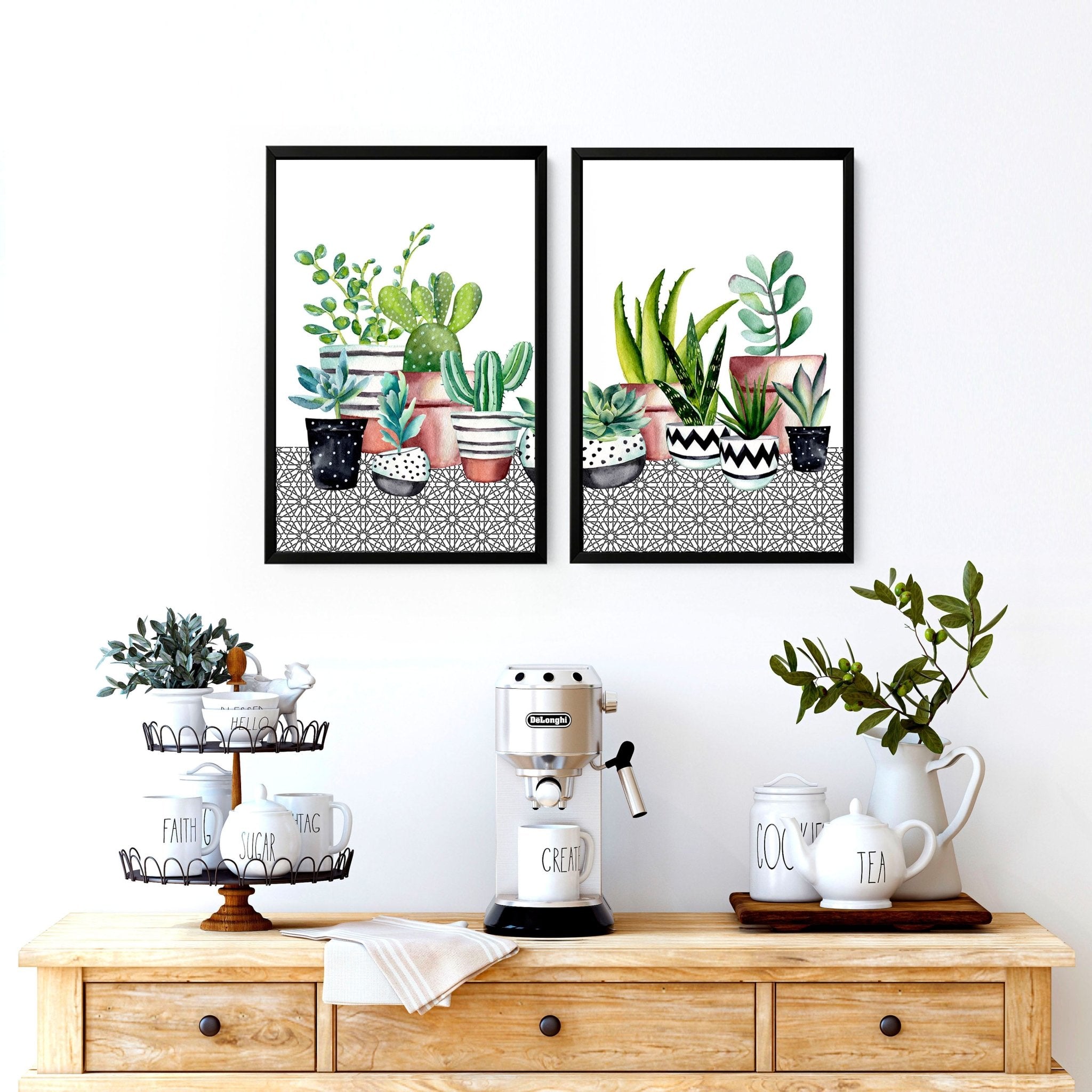 Kitchen wall pictures | set of 2 Succulent wall art prints