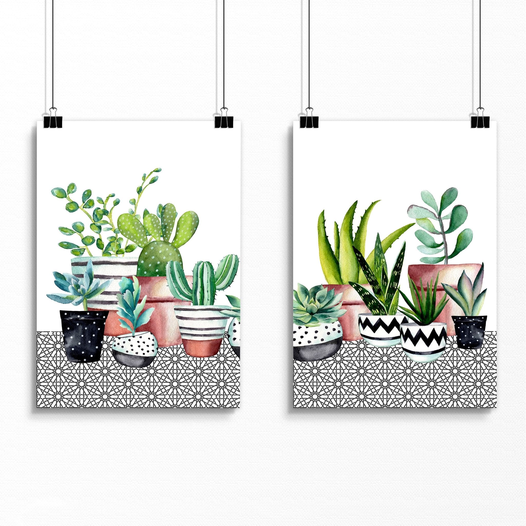 Kitchen wall pictures | set of 2 Succulent wall art prints